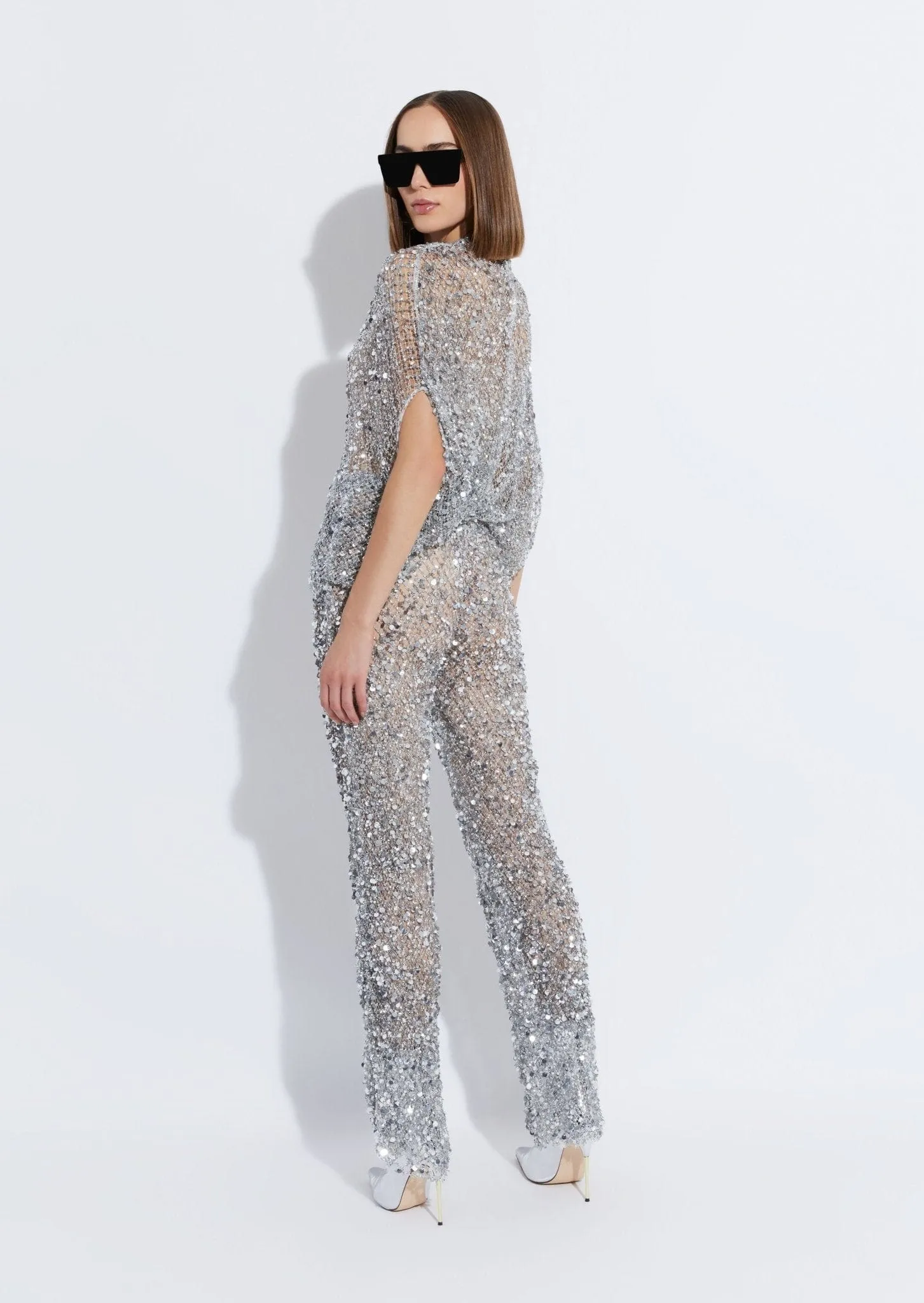Mesh Sequin Flare Pant