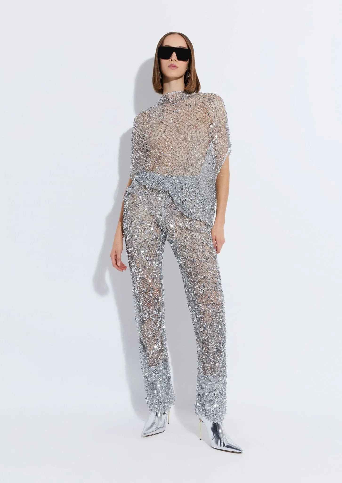 Mesh Sequin Flare Pant