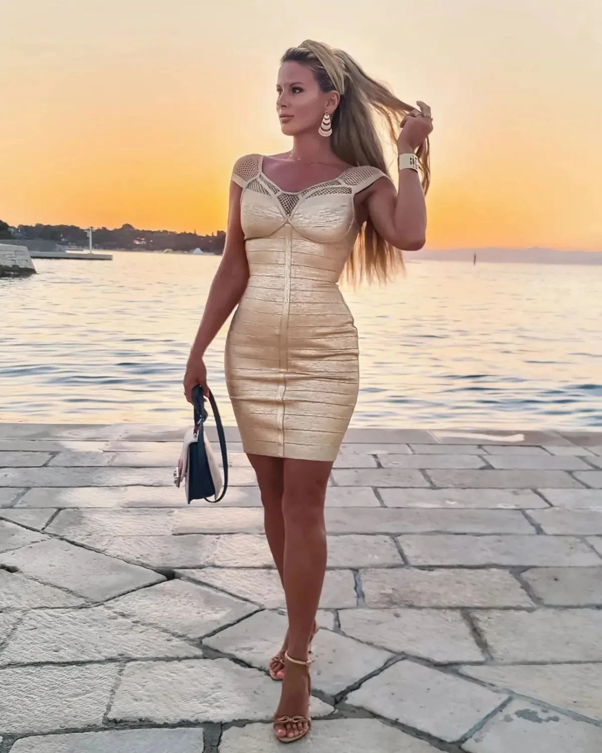 Metallic Bandage Mesh Cocktail Dress