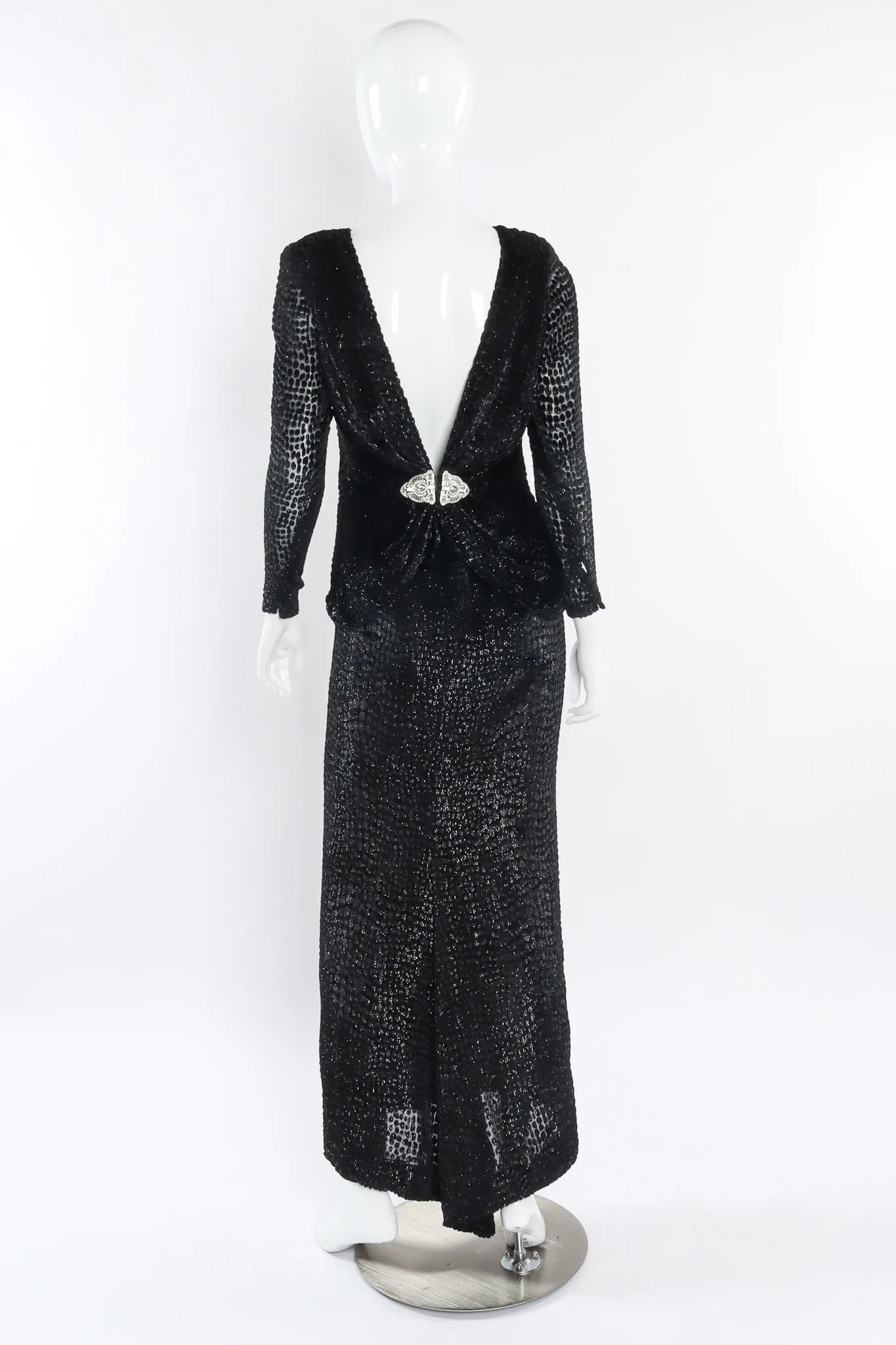 Metallic Burnout Open Back Gown