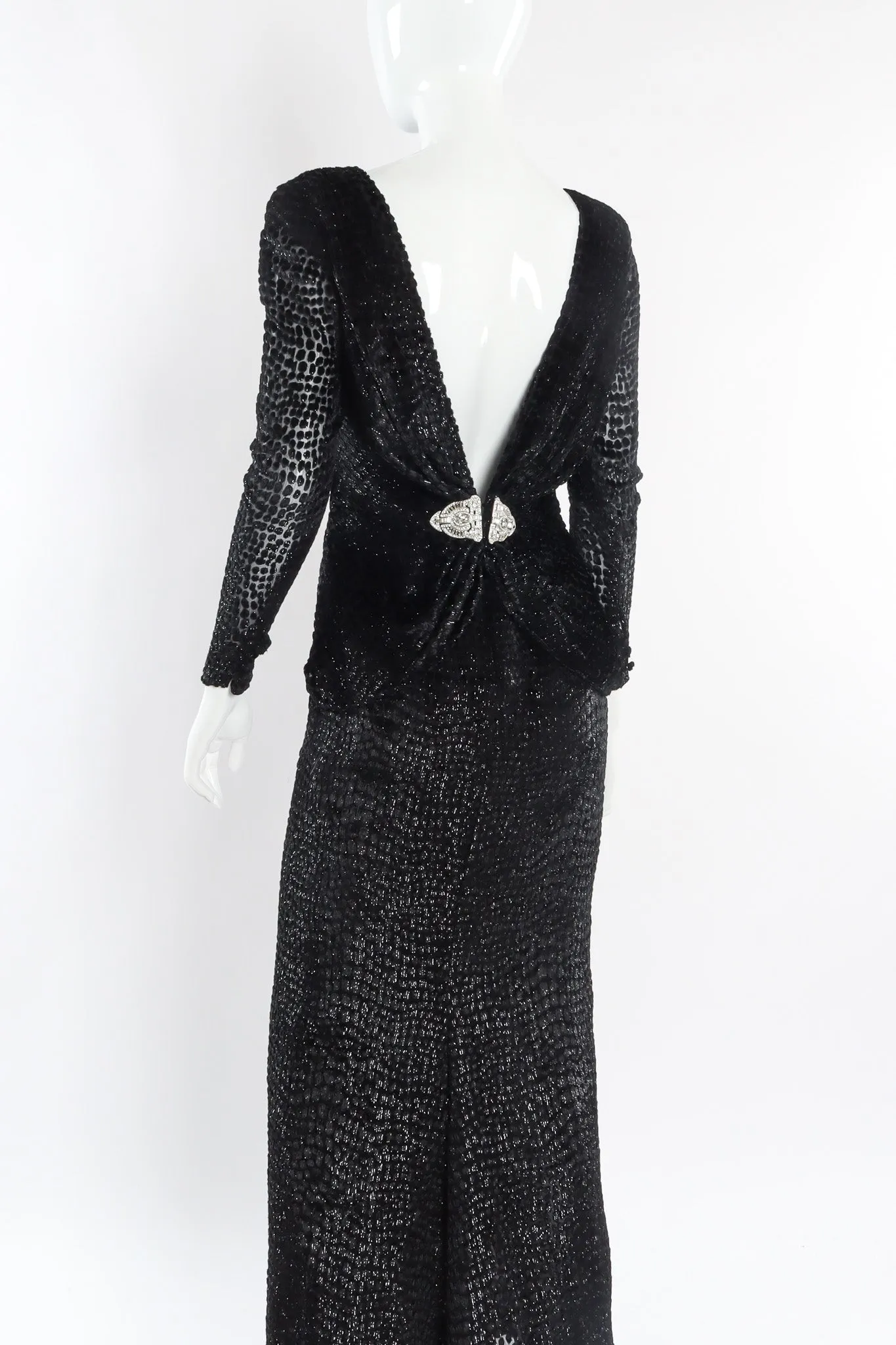 Metallic Burnout Open Back Gown