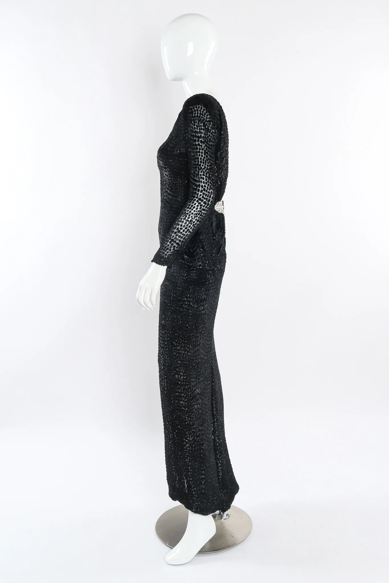 Metallic Burnout Open Back Gown
