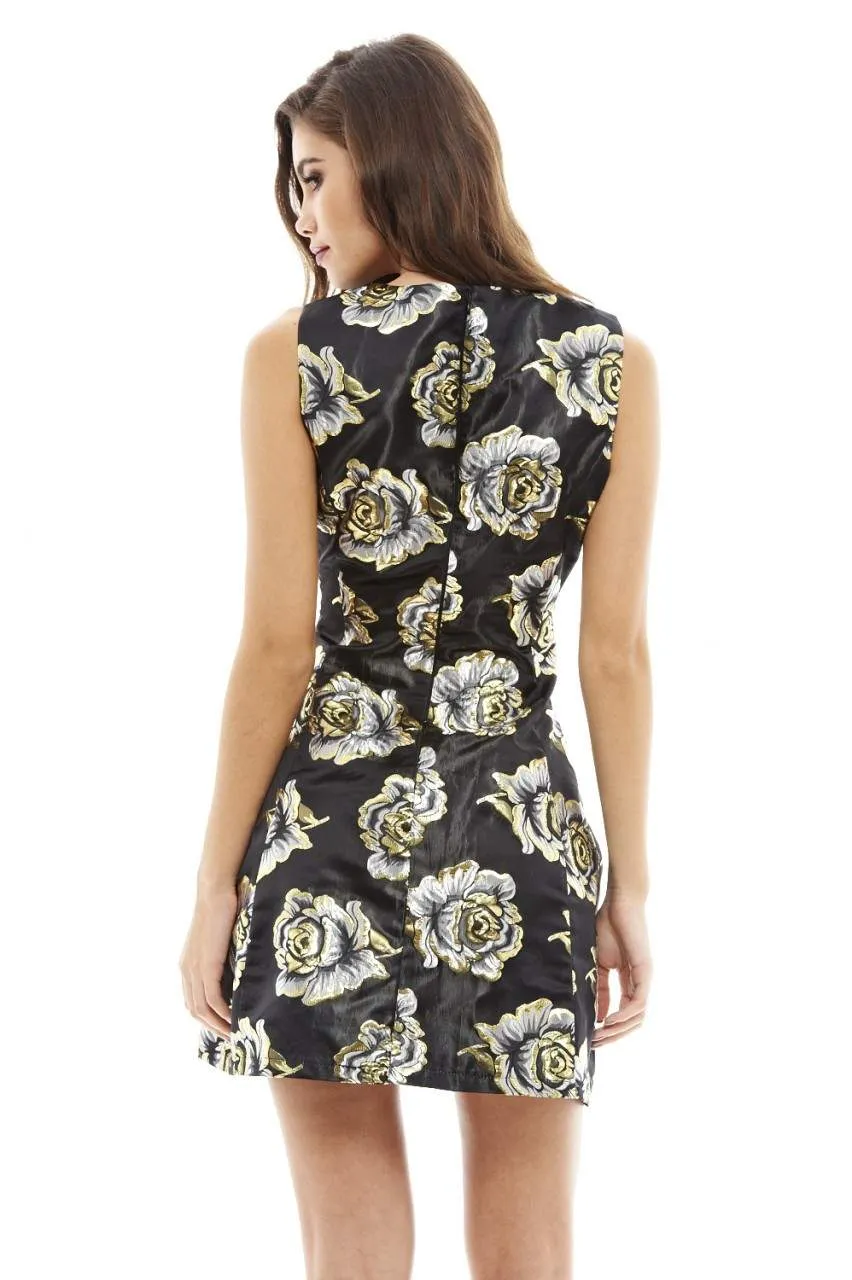 Metallic Floral Skater Dress