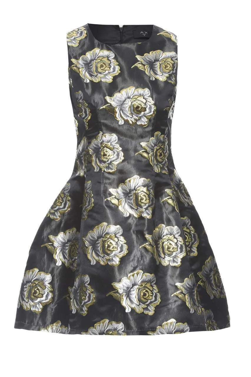 Metallic Floral Skater Dress