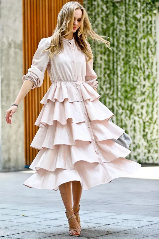 Metallic light pink layered dress