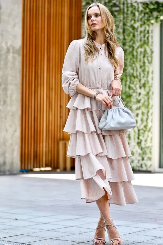 Metallic light pink layered dress