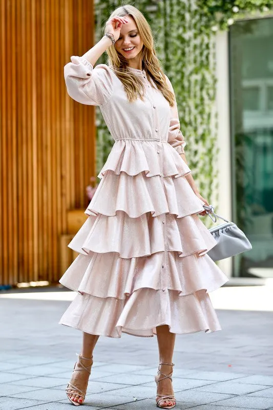 Metallic light pink layered dress