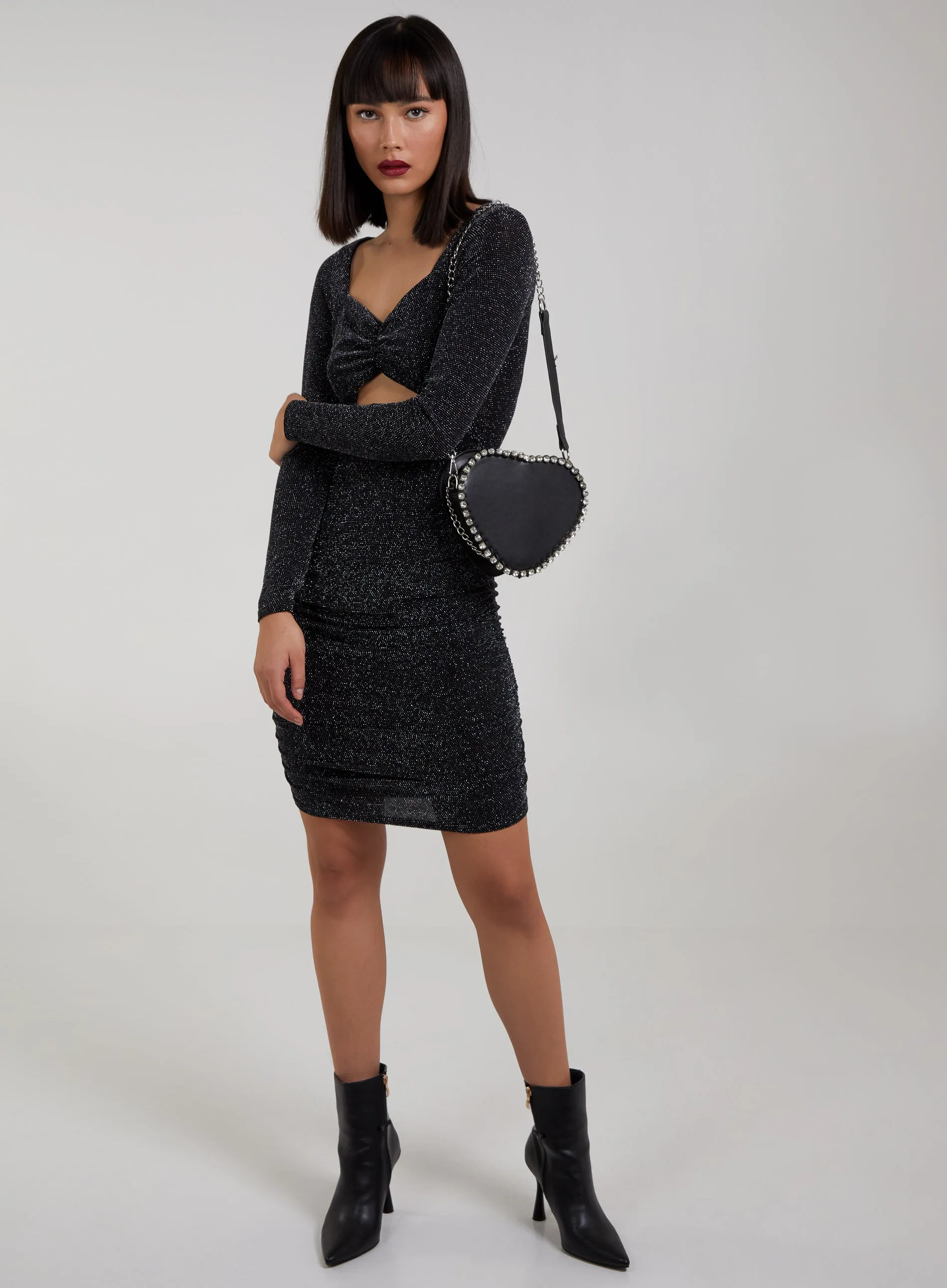Metallic Long Sleeve Cut Out Dress