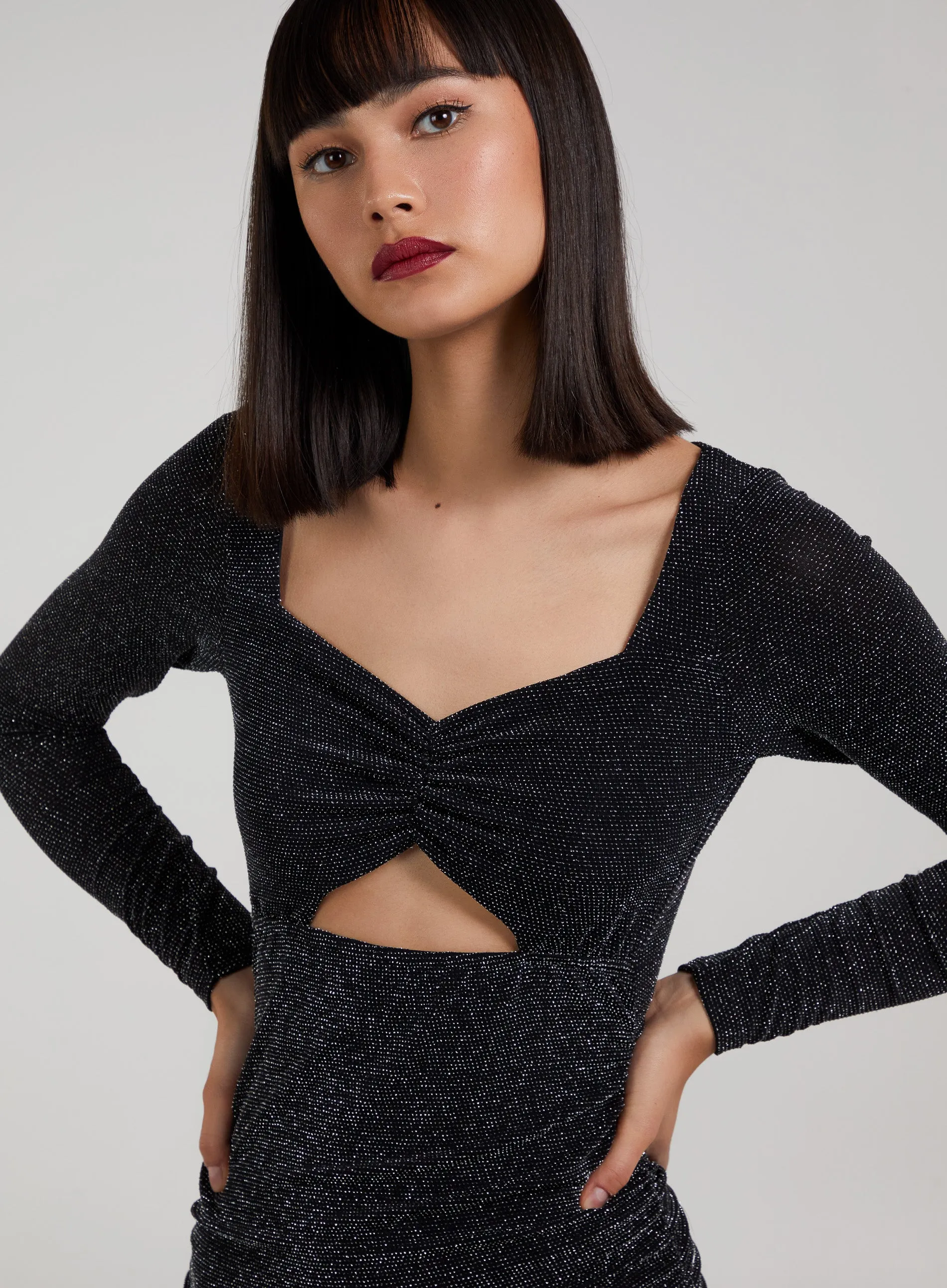 Metallic Long Sleeve Cut Out Dress
