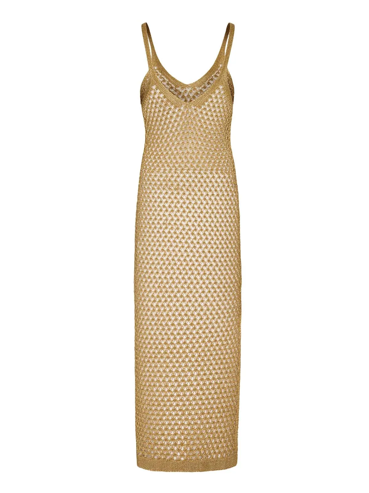 Metallic Mesh V Neck Midi Dress ::RET