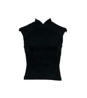 Metallic Top with Mandarin Collar - Black