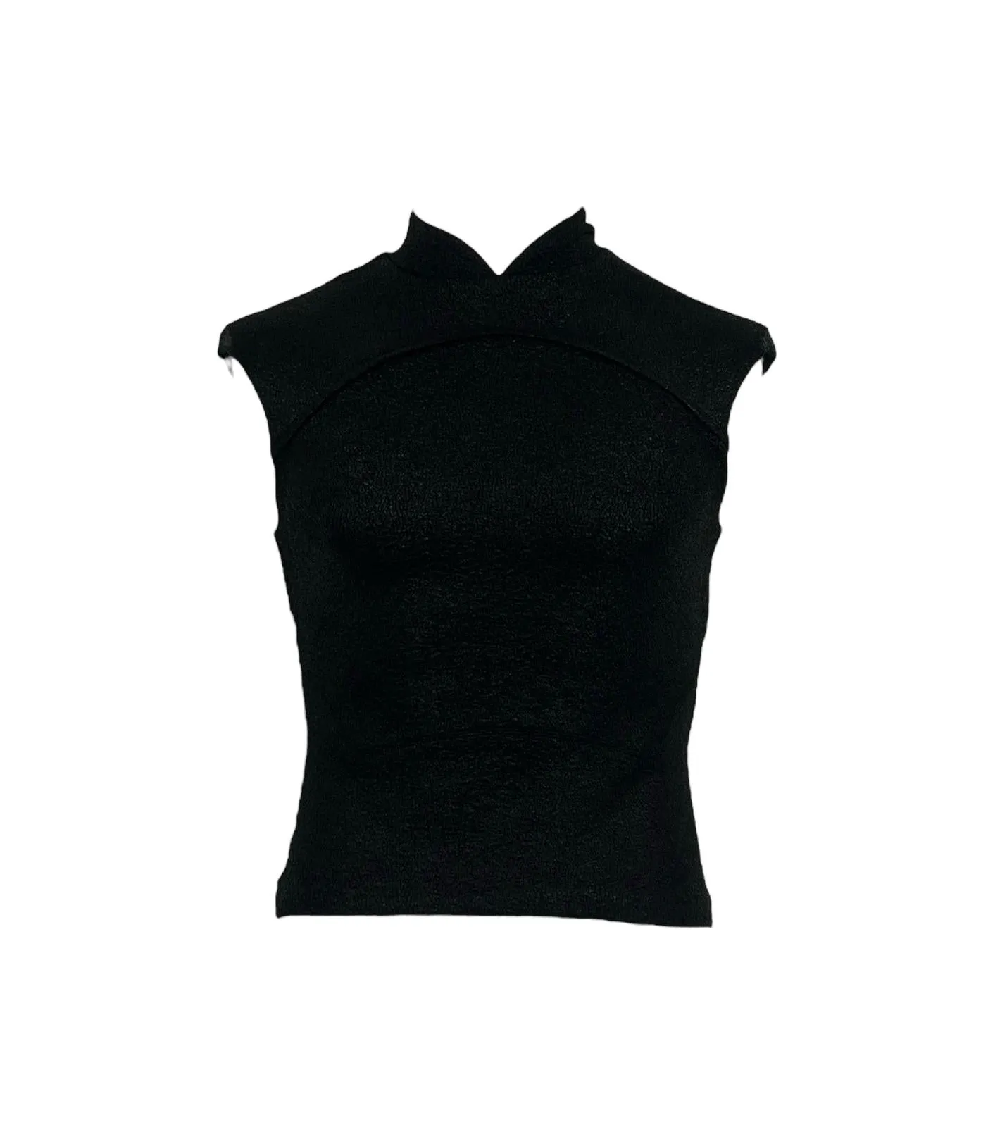 Metallic Top with Mandarin Collar - Black