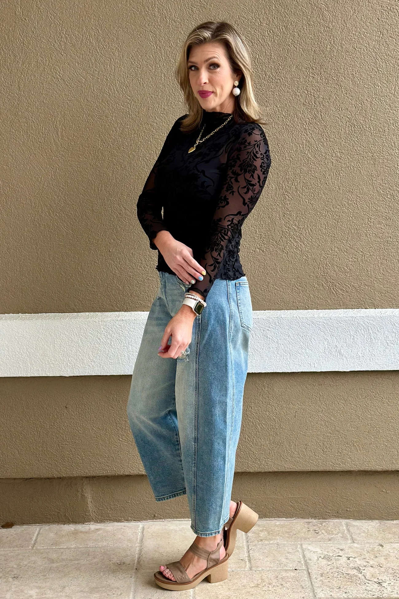 Midnight Bloom Velvet Mesh Top