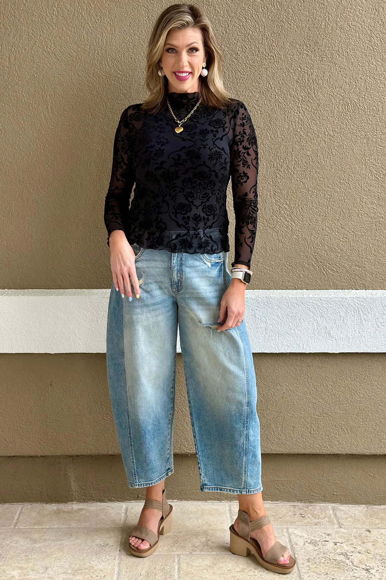 Midnight Bloom Velvet Mesh Top