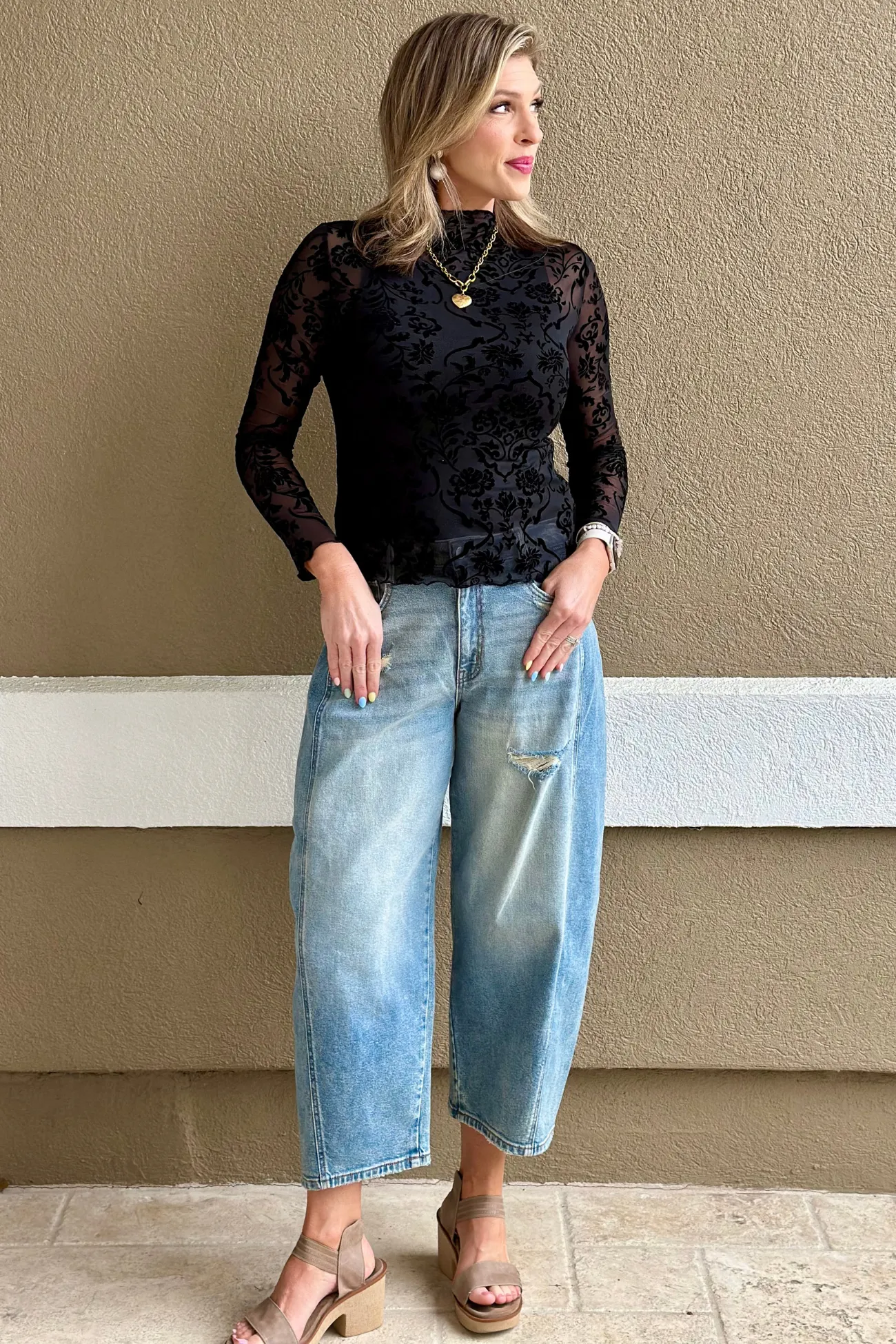 Midnight Bloom Velvet Mesh Top