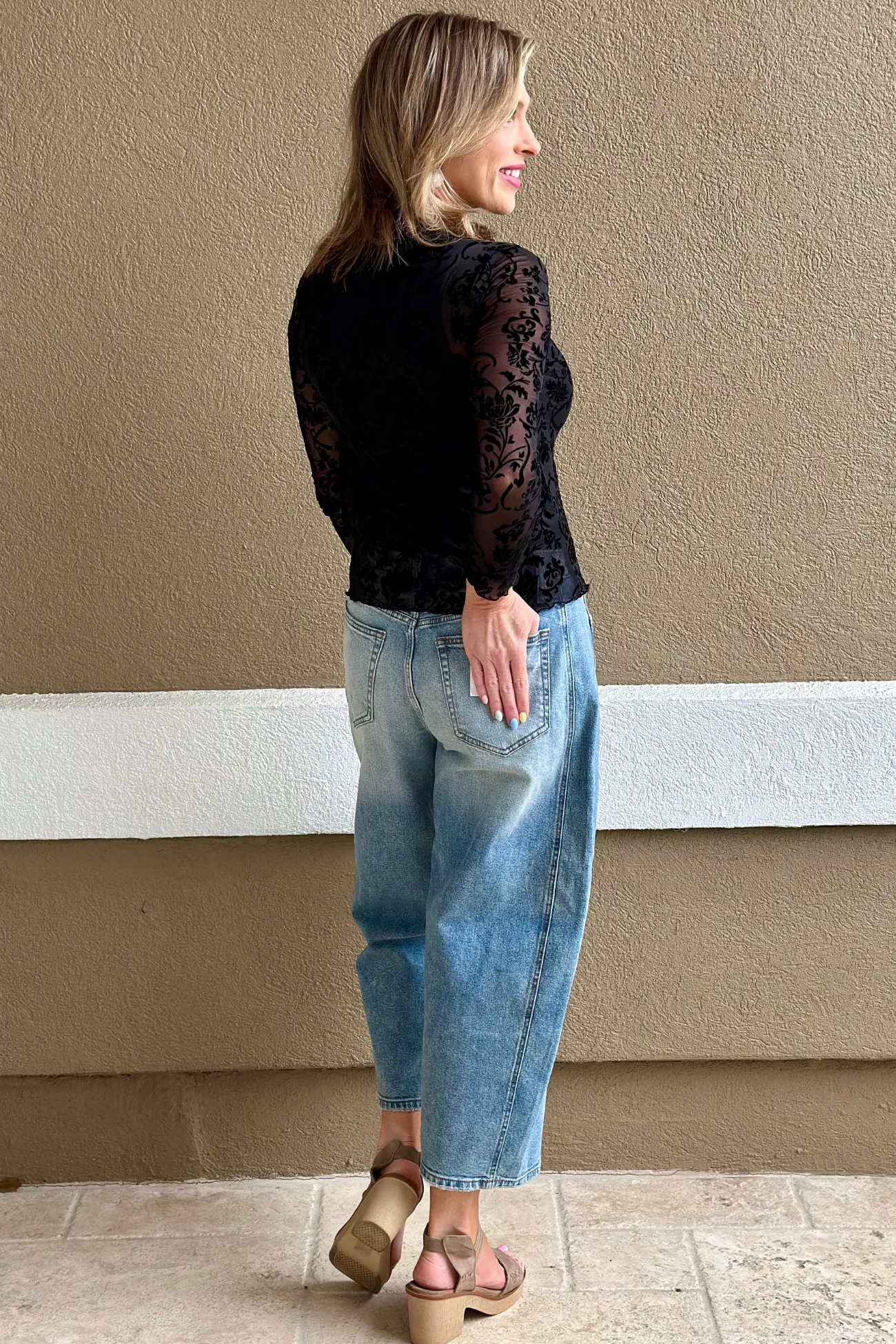 Midnight Bloom Velvet Mesh Top