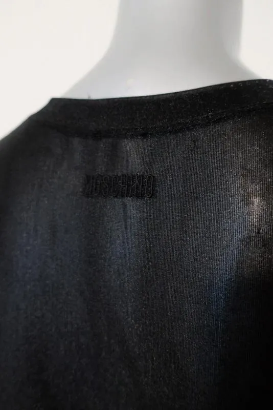 Moschino Dress Sheer Black Metallic Stretch Knit Size 42 Sleeveless Midi
