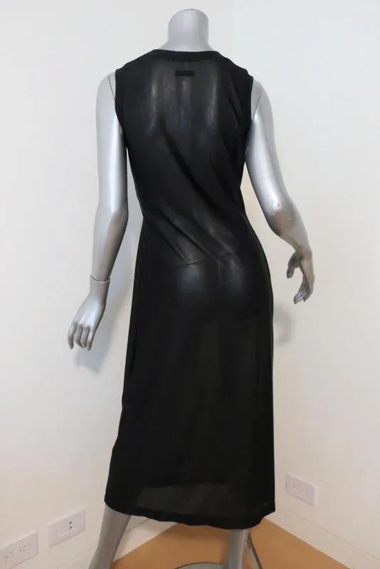 Moschino Dress Sheer Black Metallic Stretch Knit Size 42 Sleeveless Midi