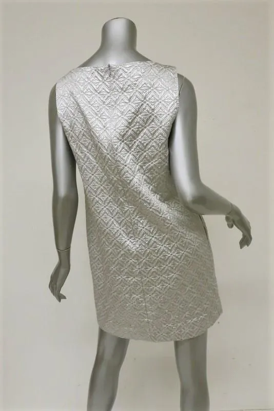 Moschino Dress Silver Metallic Jacquard Size 42 US 8 Sleeveless Mini Shift