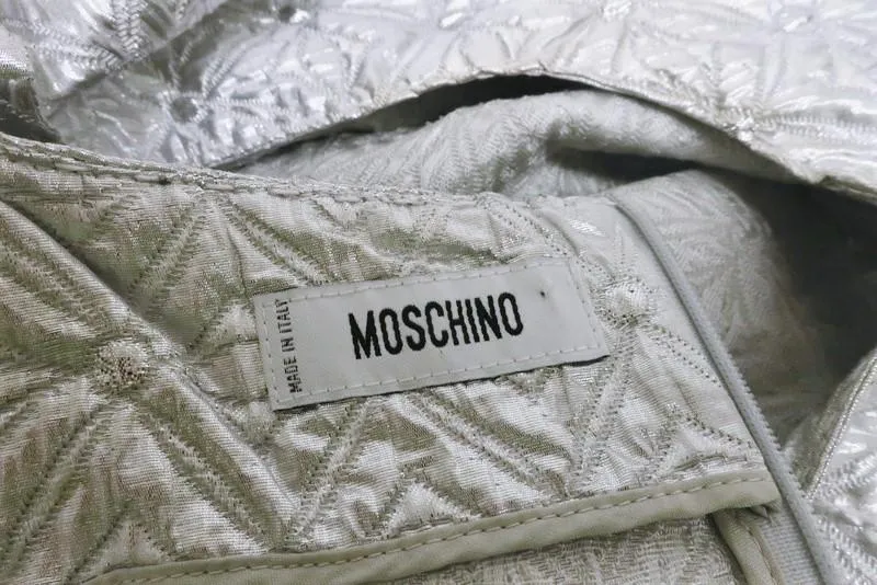 Moschino Dress Silver Metallic Jacquard Size 42 US 8 Sleeveless Mini Shift