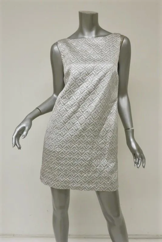 Moschino Dress Silver Metallic Jacquard Size 42 US 8 Sleeveless Mini Shift
