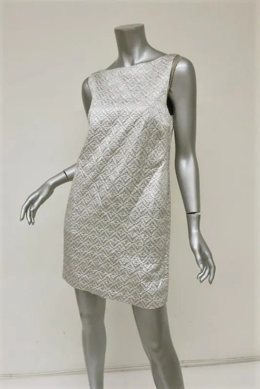 Moschino Dress Silver Metallic Jacquard Size 42 US 8 Sleeveless Mini Shift