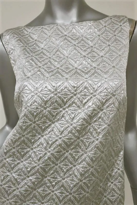 Moschino Dress Silver Metallic Jacquard Size 42 US 8 Sleeveless Mini Shift
