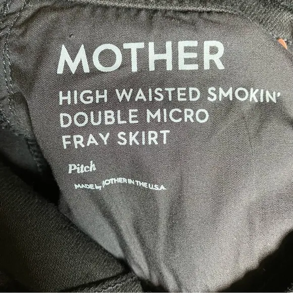 MOTHER Black High Waisted Smoking Double Micro Fray Jean Skirt