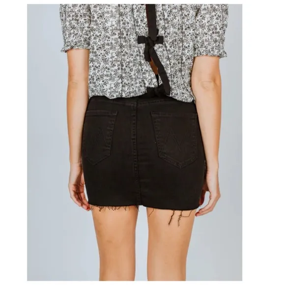 MOTHER Black High Waisted Smoking Double Micro Fray Jean Skirt