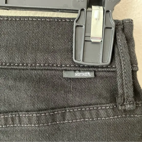 MOTHER Black High Waisted Smoking Double Micro Fray Jean Skirt