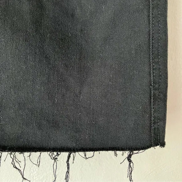 MOTHER Black High Waisted Smoking Double Micro Fray Jean Skirt