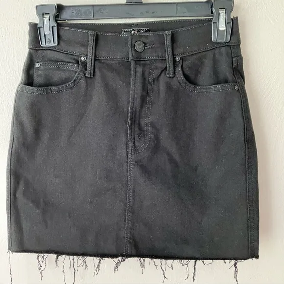 MOTHER Black High Waisted Smoking Double Micro Fray Jean Skirt