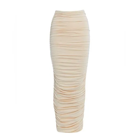 Naked Wardrobe Ruched Energy Maxi Skirt in Oatmeal