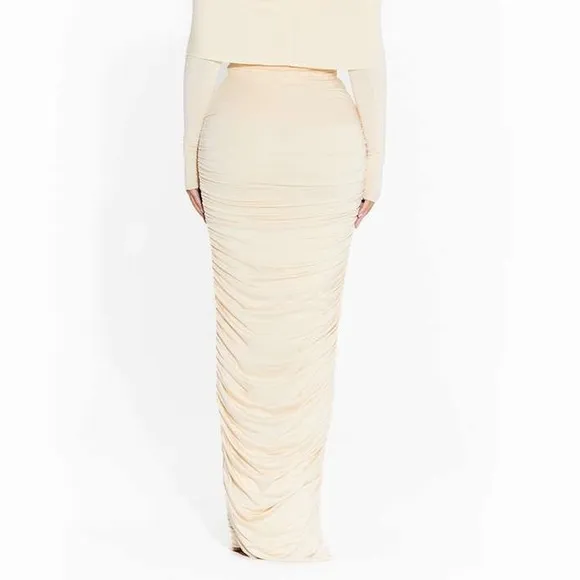 Naked Wardrobe Ruched Energy Maxi Skirt in Oatmeal