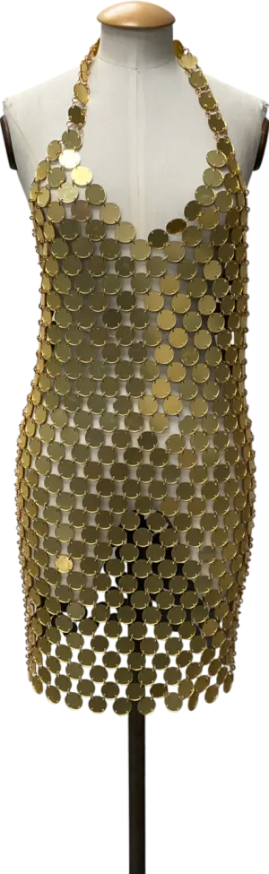 Nasty Gal Metallic Disc Chainmail Sequin Halter Mini Dress One Size