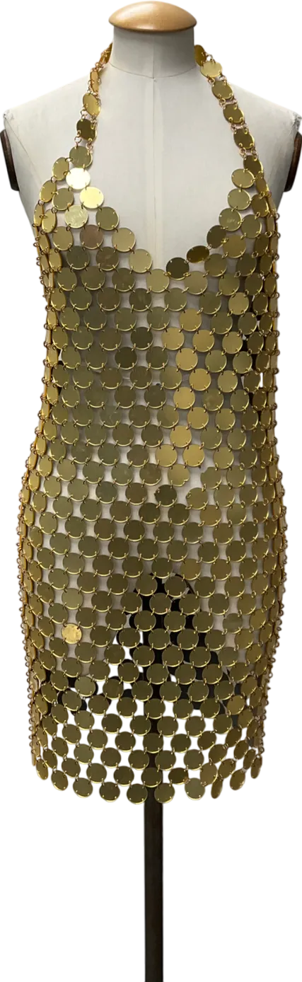Nasty Gal Metallic Disc Chainmail Sequin Halter Mini Dress One Size