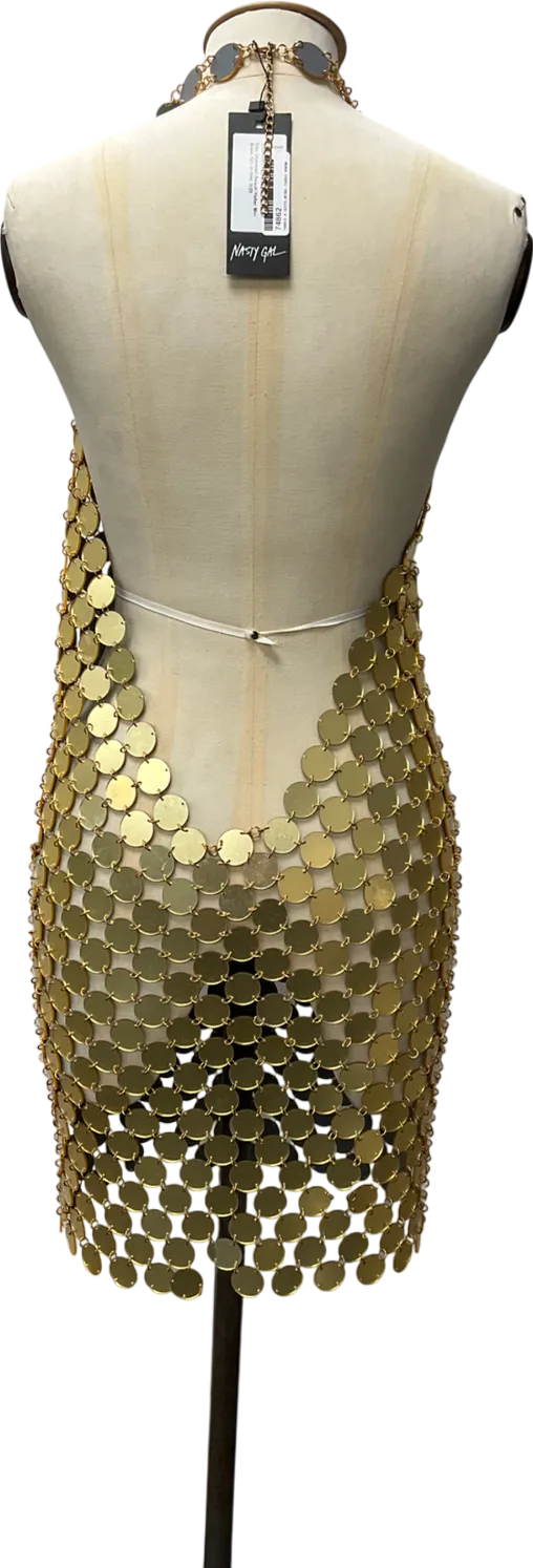 Nasty Gal Metallic Disc Chainmail Sequin Halter Mini Dress One Size