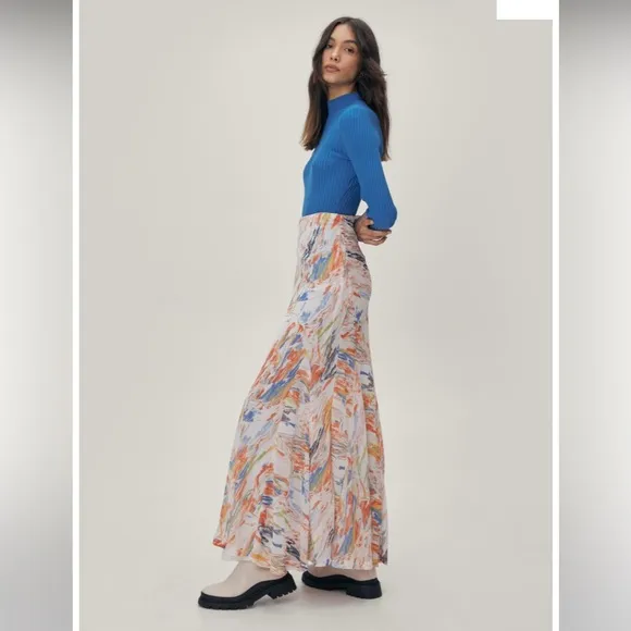Nasty Gal Tie Dye Chiffon Bias Print multicolored  Maxi Skirt sz.0
