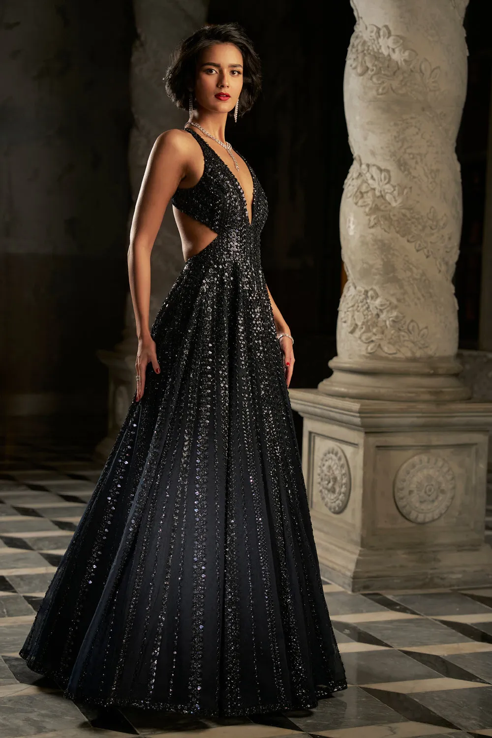 Navy Sequin Gown