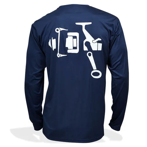 Navy White Fishing Reel Long Sleeve