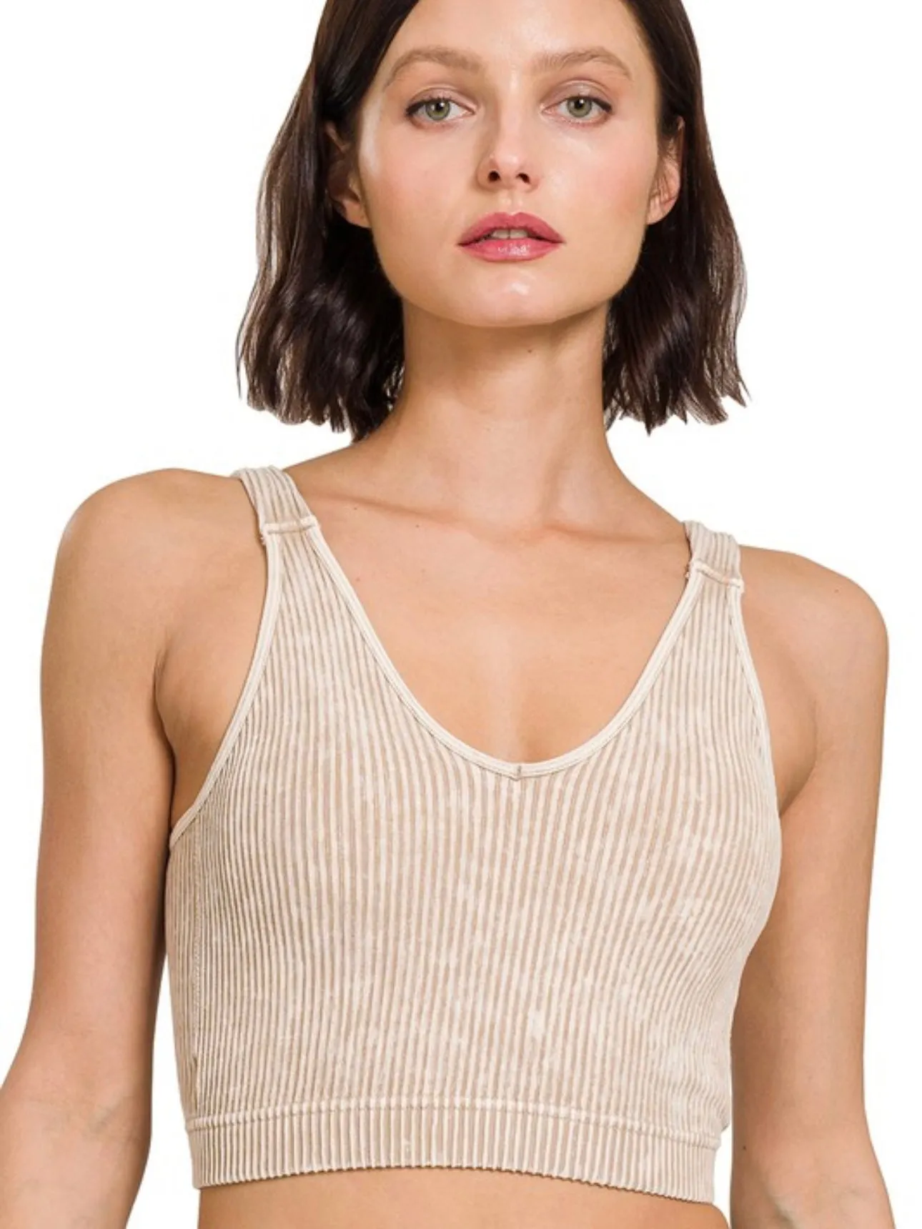 Necessary Ribbed Crop Bralette: Ash Mocha