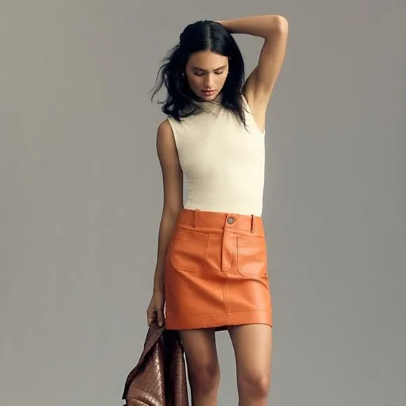 NEW By Anthropologie The Colette Faux Leather Mini Skirt by Maeve L NWT