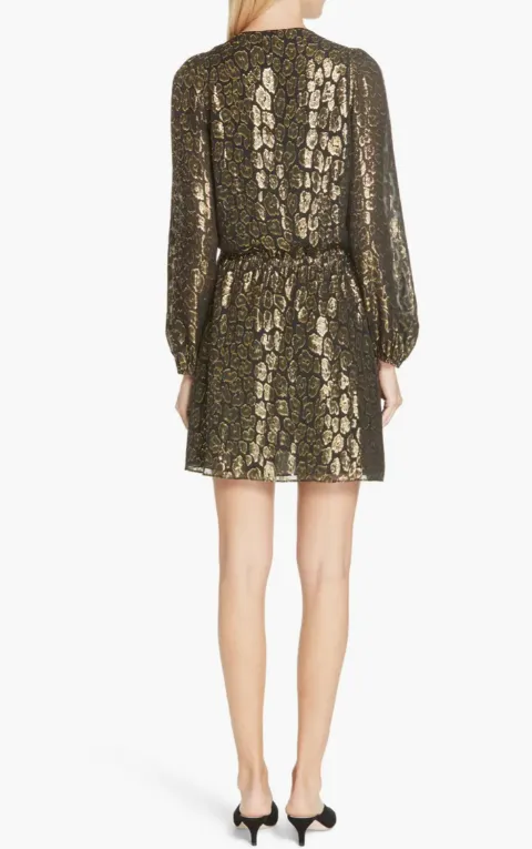 NEW Elsa Marina Leopard Fil Designer Coupé Dress Sz 8! Faux-wrap silk dress patterned with shimmering metallic fil coupé leopard spots. - Retails $732 