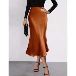 NEW! Rust Satiny High Waisted Midi Skirt with Side Zip!
