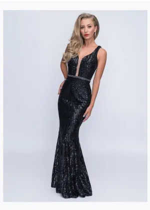 Nina Canacci 1402 Sleeveless Sequin Long Gown W-Mesh Insert