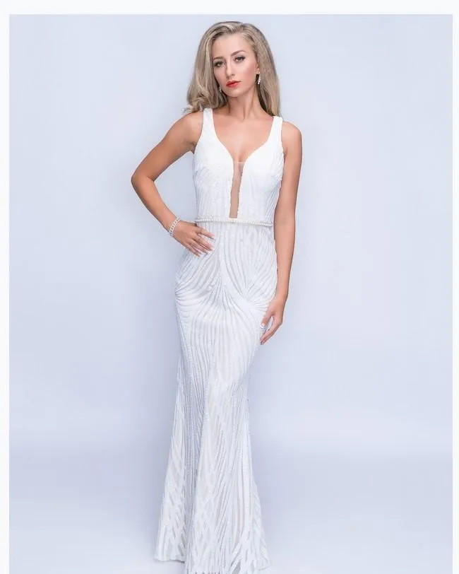Nina Canacci 1402 Sleeveless Sequin Long Gown W-Mesh Insert