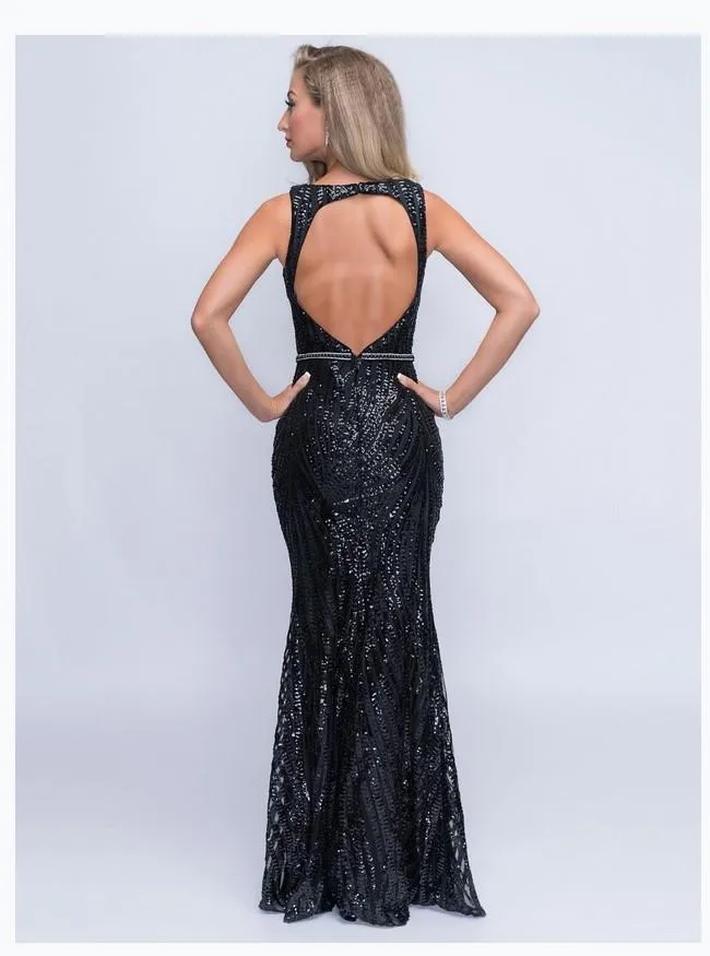 Nina Canacci 1402 Sleeveless Sequin Long Gown W-Mesh Insert