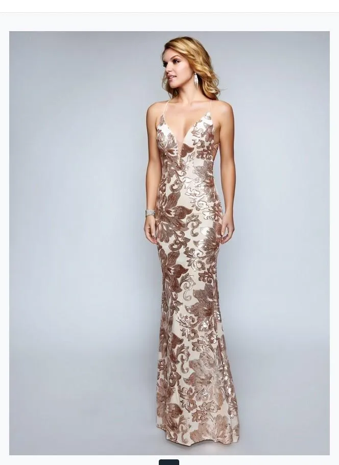 Nina Canacci 1436 Halter Gown With  Crisscross Back