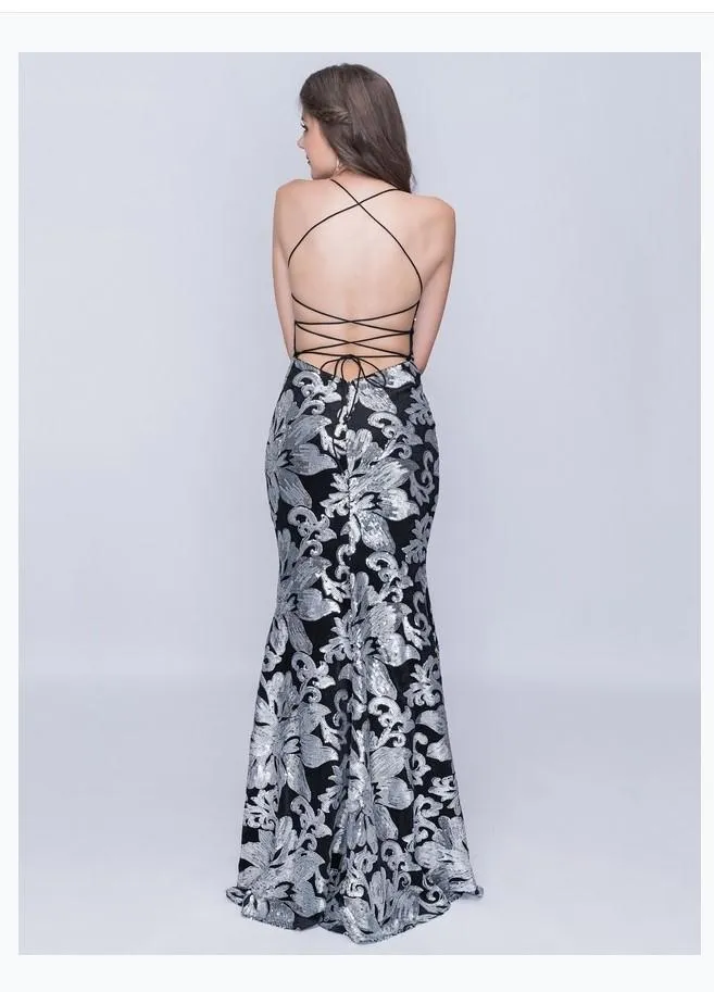 Nina Canacci 1436 Halter Gown With  Crisscross Back