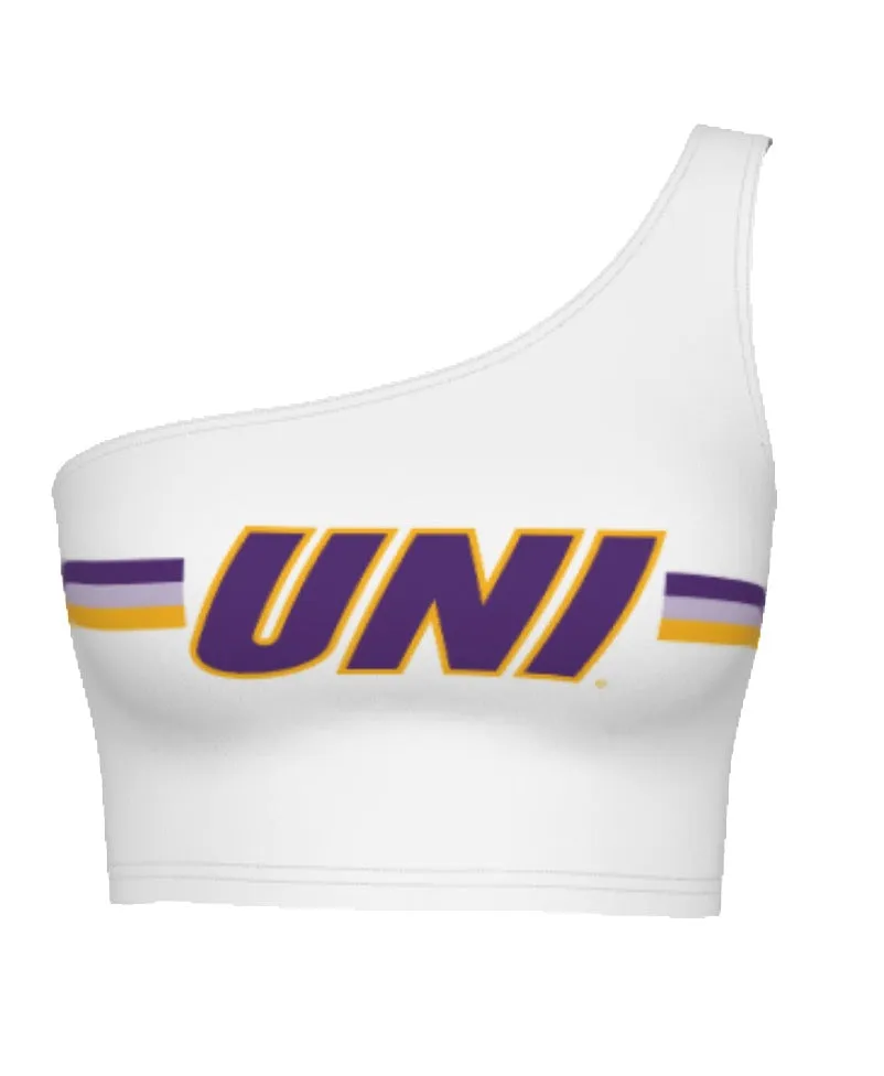 Northern Iowa Panthers Striped White One Shoulder Top